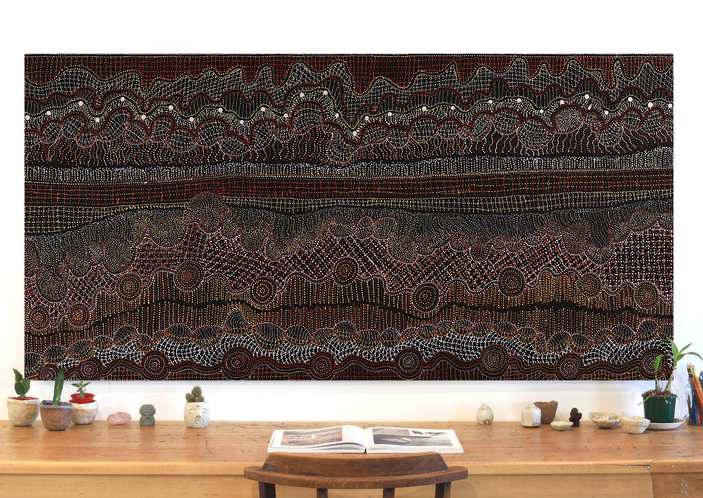 Aboriginal Art by Reanne Nampijinpa Brown, Pamapardu Jukurrpa (Flying Ant Dreaming) - Warntungurru, 183x91cm - ART ARK®