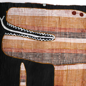 Aboriginal Art by Seymour Wulida, Ngalyod (Rainbow Serpent), 120x41cm Bark Painting - ART ARK®