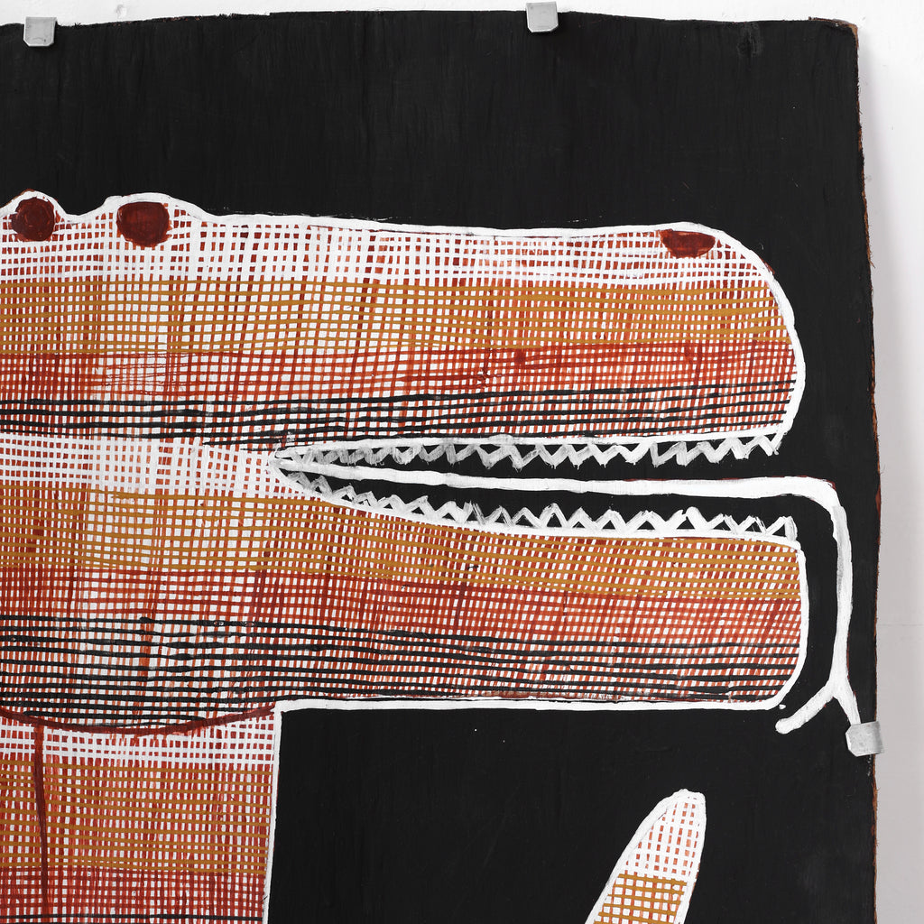 Aboriginal Art by Seymour Wulida, Ngalyod (Rainbow Serpent), 150x45cm Bark Painting - ART ARK®