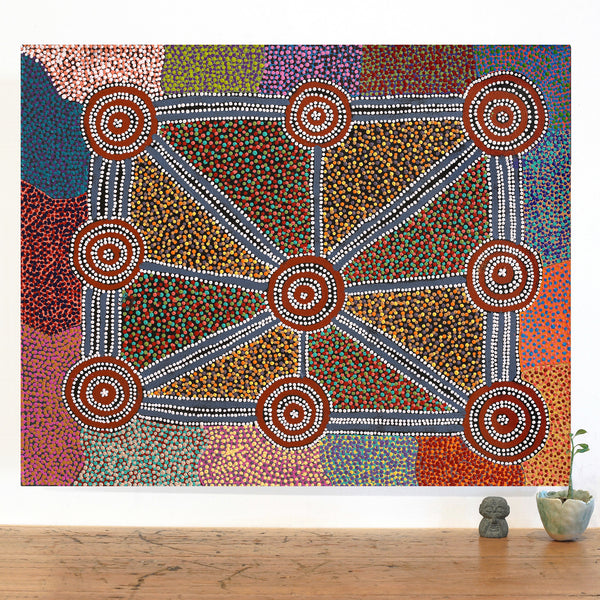 Painting 30x30cm prestretched Tina Napangardi Martin Jintiparnta Jukurrpa (Desert Truffle Dreaming) - Warlukurlangu