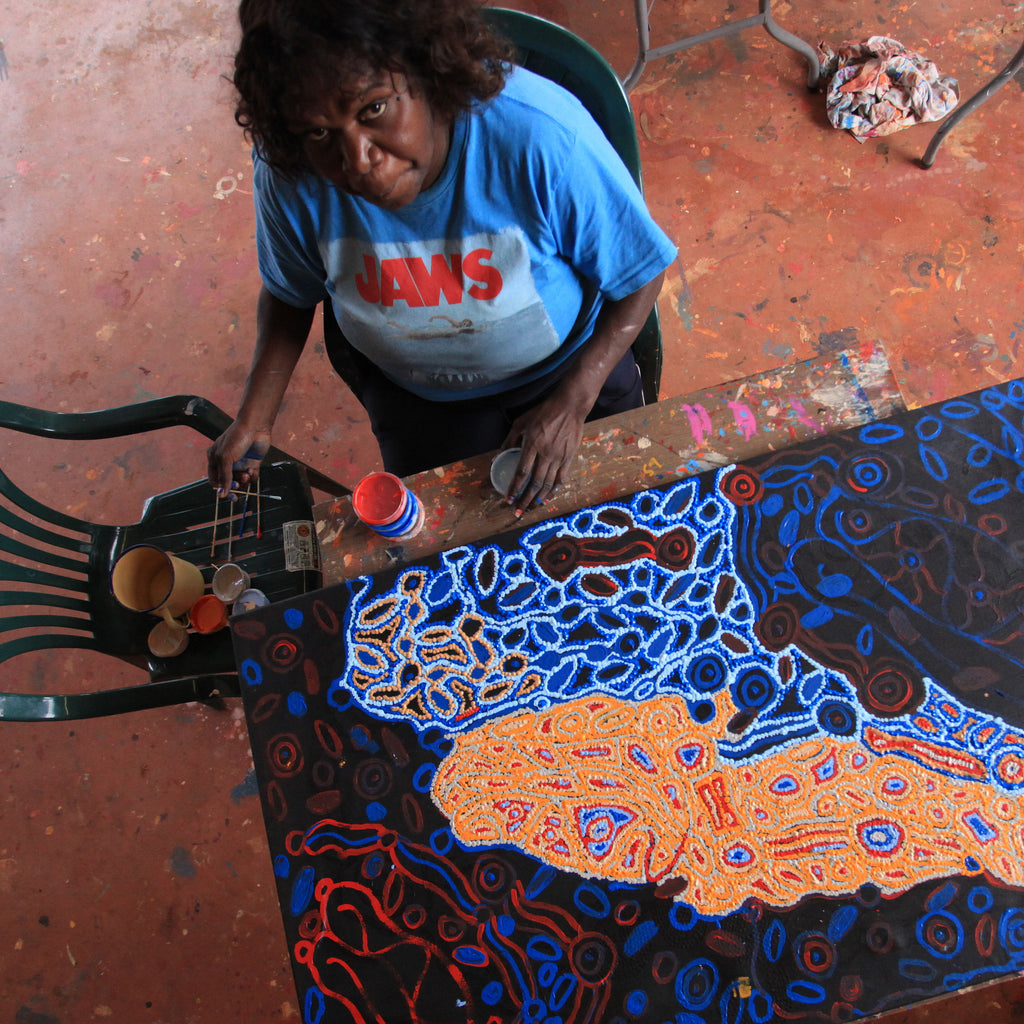 Aboriginal Artwork by Magda Nakamarra Curtis, Lappi Lappi Jukurrpa, 152x122cm