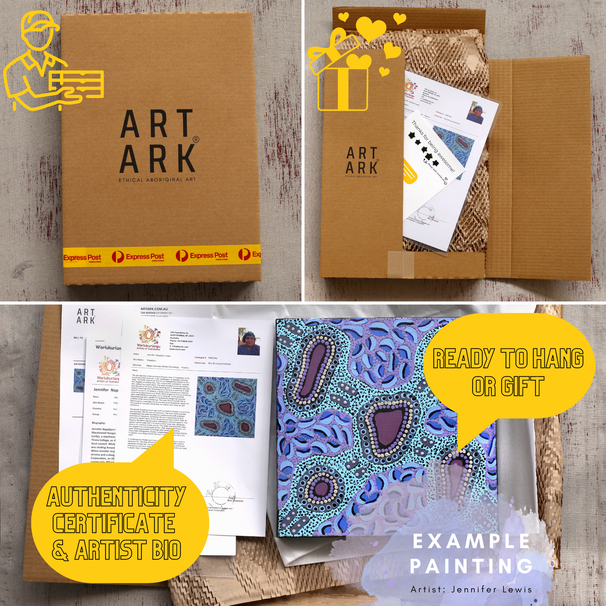 Aboriginal Artwork by Gisella Napaljarri Dickson, Lukarrara Jukurrpa, 30x30cm