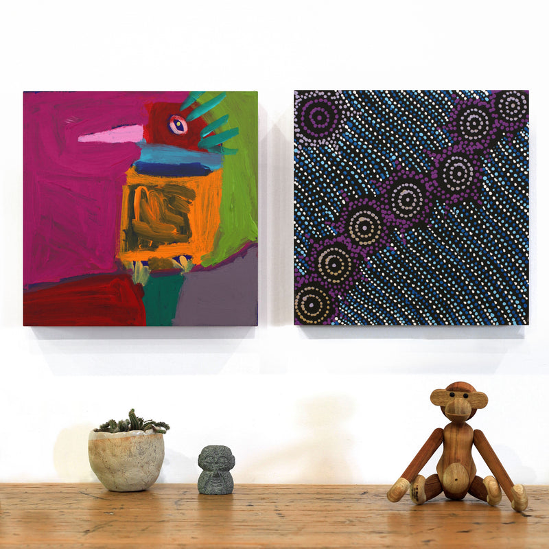 Aboriginal Artwork by Shanna Napanangka Williams, Napaljarri-Warnu Jukurrpa ( Seven Sisters Dreaming), 30x30cm