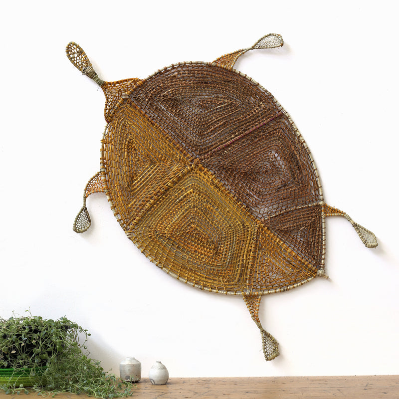 Aboriginal Artwork by Jericha Marrkula Manila, Madalaytj (Short necked turtle) Weaving, 98x76cm