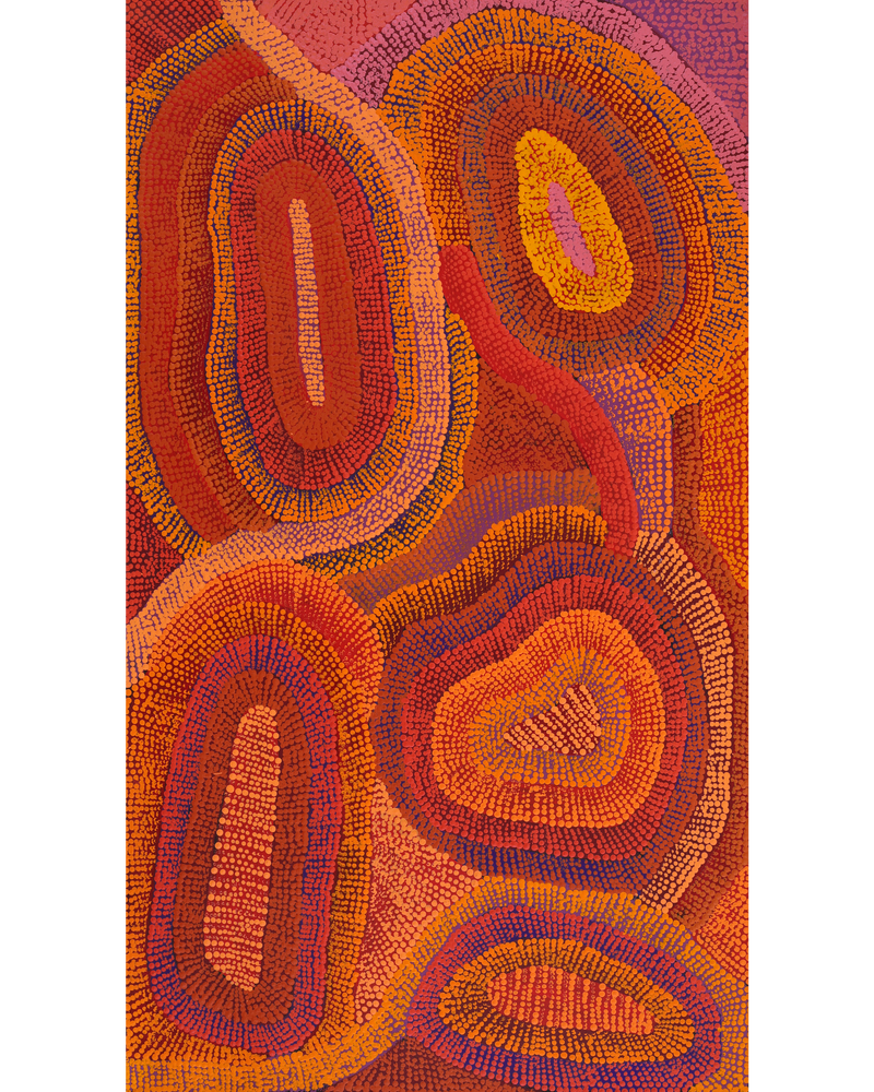 Aboriginal Artwork by Agnes Nampijinpa Brown, Ngapa Jukurrpa (Water Dreaming) - Mikanji, 107x61cm