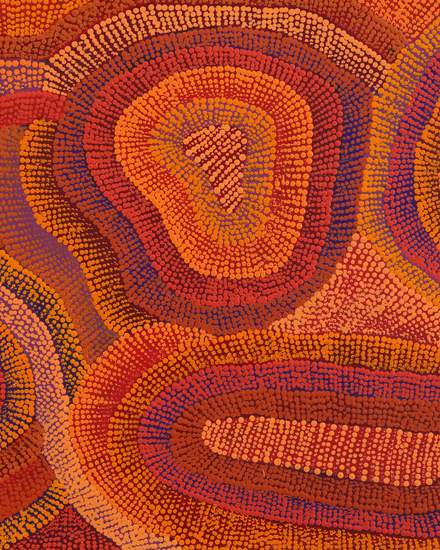 Aboriginal Artwork by Agnes Nampijinpa Brown, Ngapa Jukurrpa (Water Dreaming) - Mikanji, 107x61cm