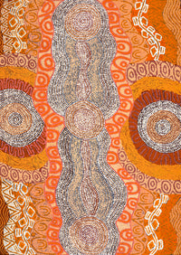 Aboriginal Artwork by Agnes Nampijinpa Brown, Ngapa Jukurrpa (Water Dreaming) - Mikanji, 107x76cm