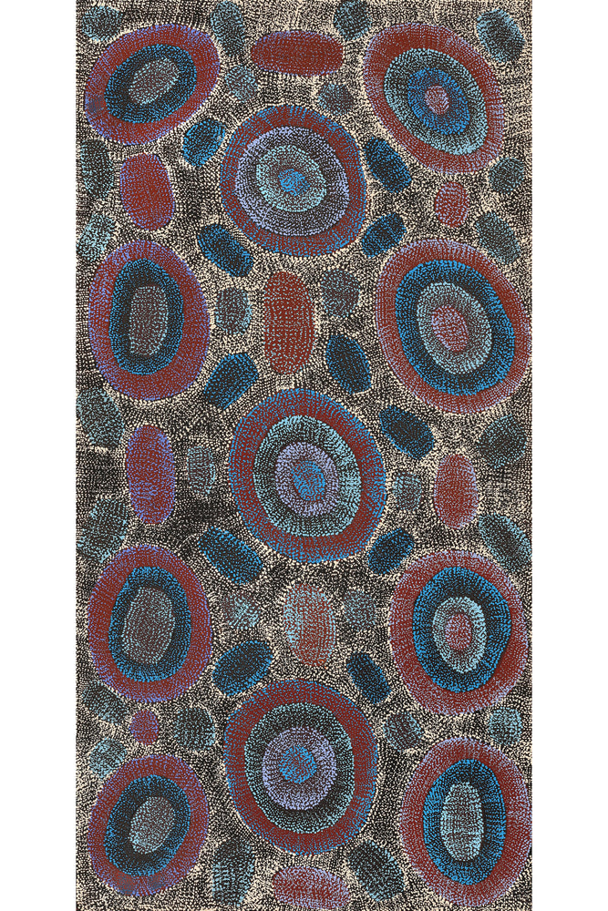 Aboriginal Artwork by Agnes Nampijinpa Brown, Ngapa Jukurrpa (Water Dreaming) - Mikanji, 122x61cm