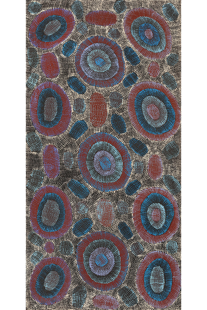 Aboriginal Artwork by Agnes Nampijinpa Brown, Ngapa Jukurrpa (Water Dreaming) - Mikanji, 122x61cm