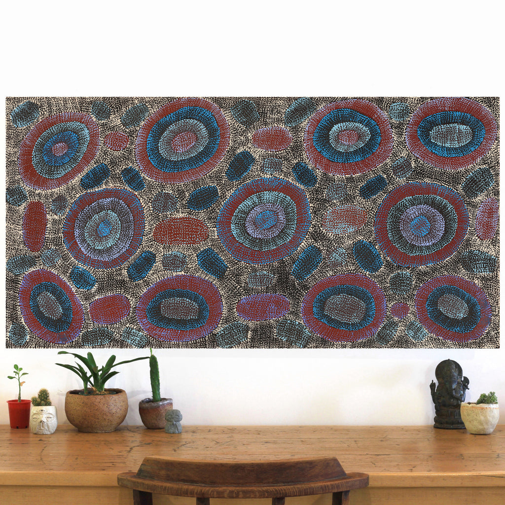 Aboriginal Art by Agnes Nampijinpa Brown, Ngapa Jukurrpa (Water Dreaming) - Mikanji, 122x61cm - ART ARK®