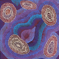 Aboriginal Artwork by Agnes Nampijinpa Brown, Ngapa Jukurrpa (Water Dreaming) - Mikanji, 46x46cm