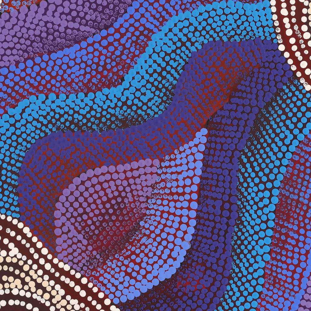 Aboriginal Artwork by Agnes Nampijinpa Brown, Ngapa Jukurrpa (Water Dreaming) - Mikanji, 46x46cm