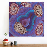 Aboriginal Artwork by Agnes Nampijinpa Brown, Ngapa Jukurrpa (Water Dreaming) - Mikanji, 46x46cm