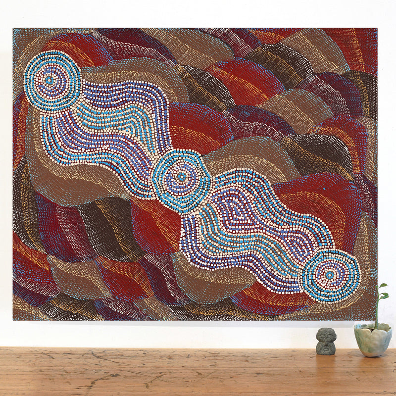 Aboriginal Artwork by Agnes Nampijinpa Brown, Ngapa Jukurrpa (Water Dreaming) - Mikanji, 76x61cm