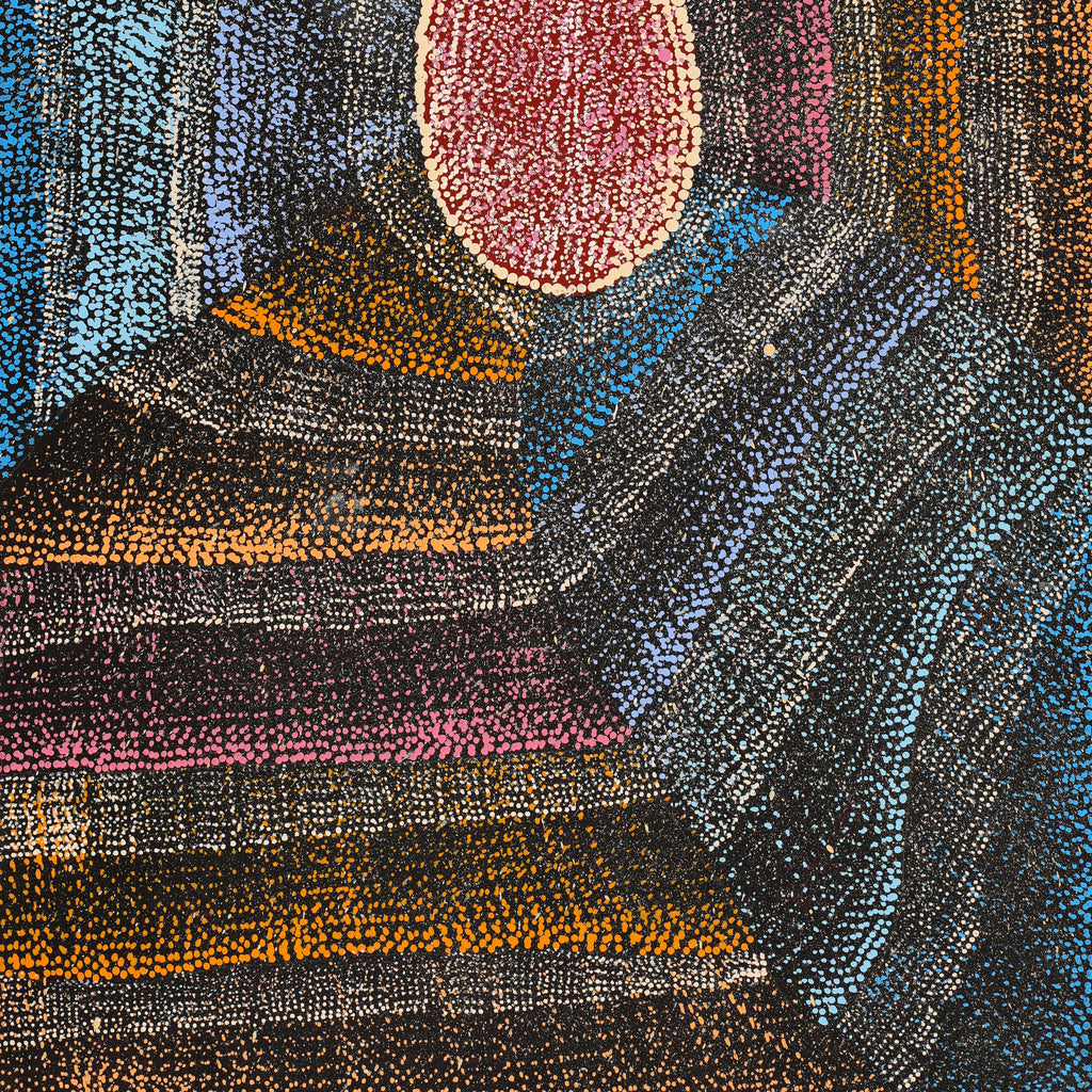 Aboriginal Artwork by Agnes Nampijinpa Brown, Ngapa Jukurrpa (Water Dreaming) - Mikanji, 91x46cm