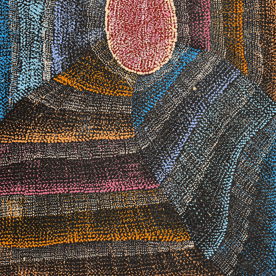 Aboriginal Artwork by Agnes Nampijinpa Brown, Ngapa Jukurrpa (Water Dreaming) - Mikanji, 91x46cm