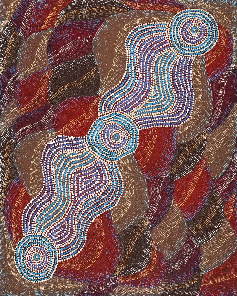 Aboriginal Artwork by Agnes Nampijinpa Brown, Ngapa Jukurrpa (Water Dreaming) - Mikanji, 76x61cm