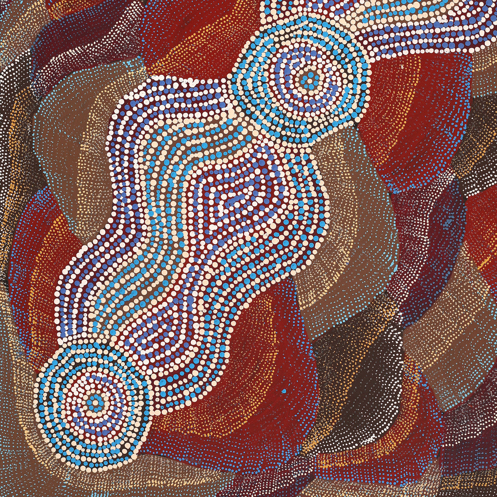 Aboriginal Artwork by Agnes Nampijinpa Brown, Ngapa Jukurrpa (Water Dreaming) - Mikanji, 76x61cm