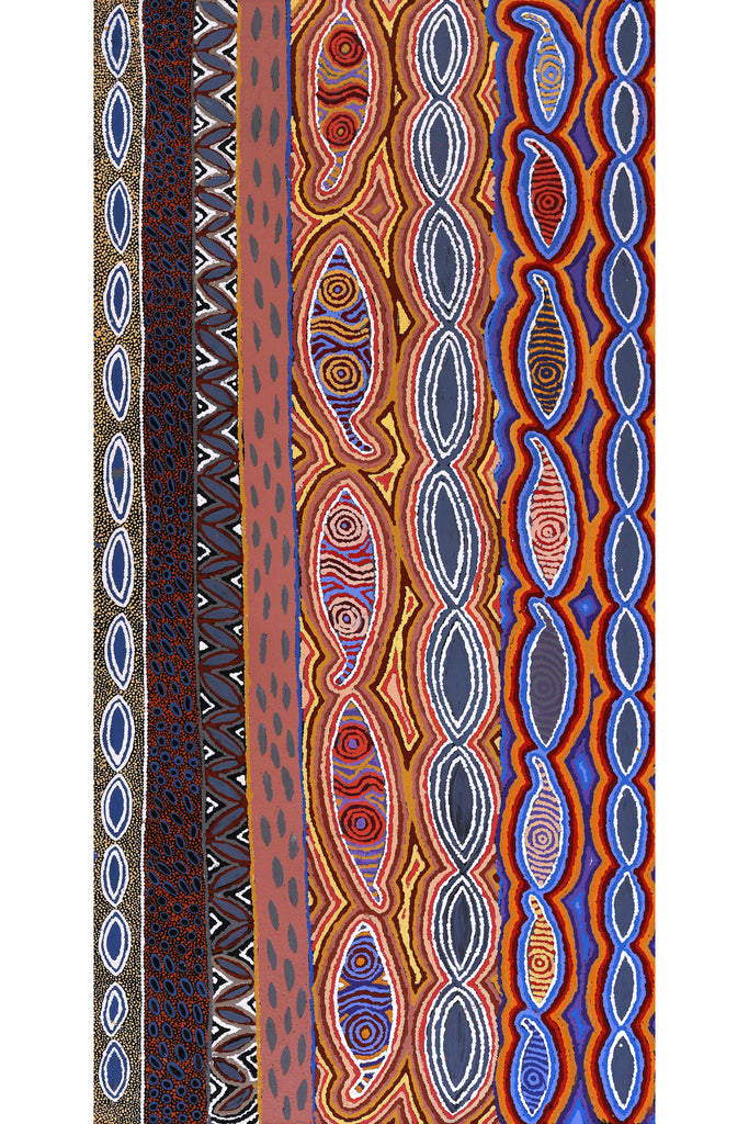 Aboriginal Artwork by Agnes Nampijinpa Fry, Ngapa Jukurrpa (Water Dreaming) - Puyurru, 152x76cm
