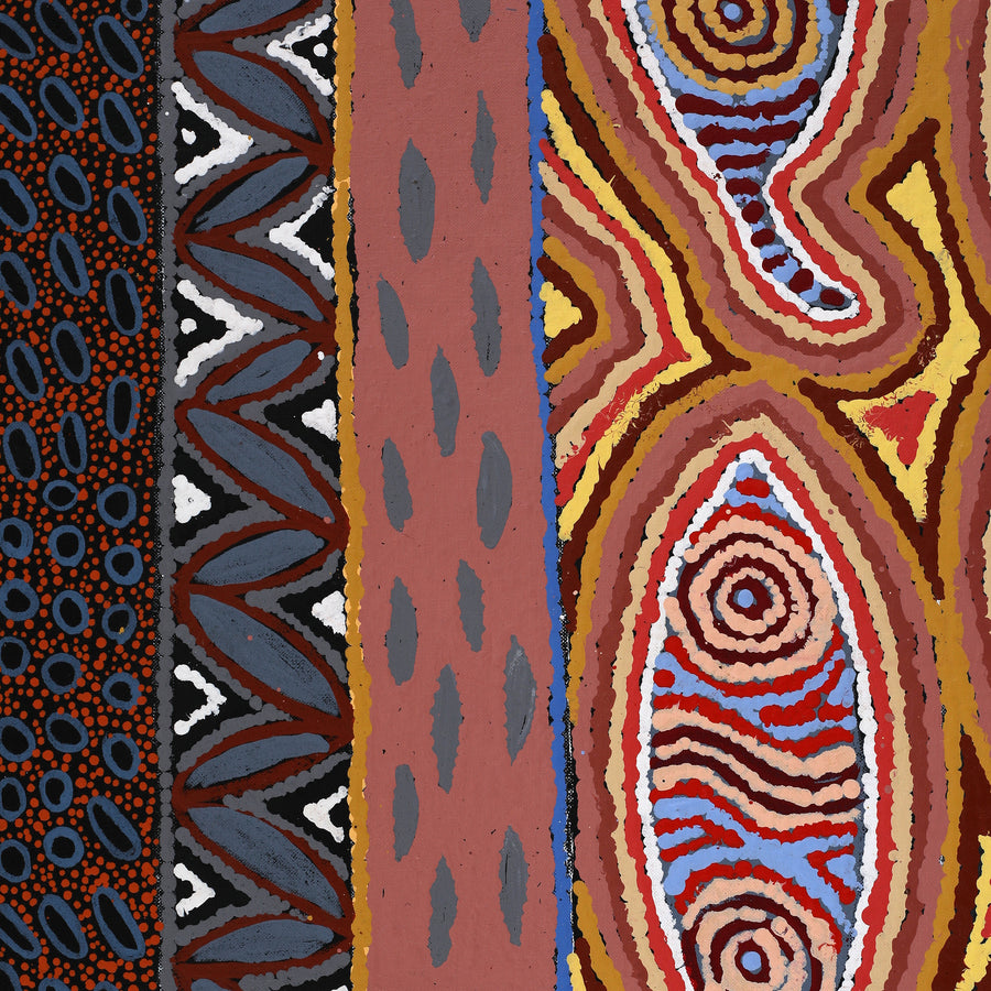 Aboriginal Artwork by Agnes Nampijinpa Fry, Ngapa Jukurrpa (Water Dreaming) - Puyurru, 152x76cm