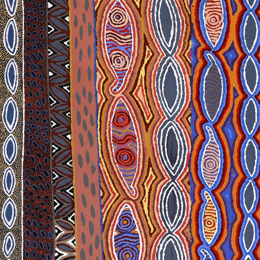 Aboriginal Artwork by Agnes Nampijinpa Fry, Ngapa Jukurrpa (Water Dreaming) - Puyurru, 152x76cm
