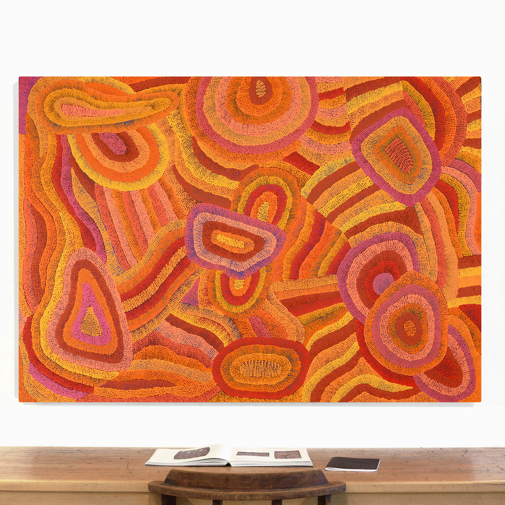 Aboriginal Artwork by Agnes Nampijinpa Brown, Ngapa Jukurrpa (Water Dreaming) - Mikanji, 152x107cm