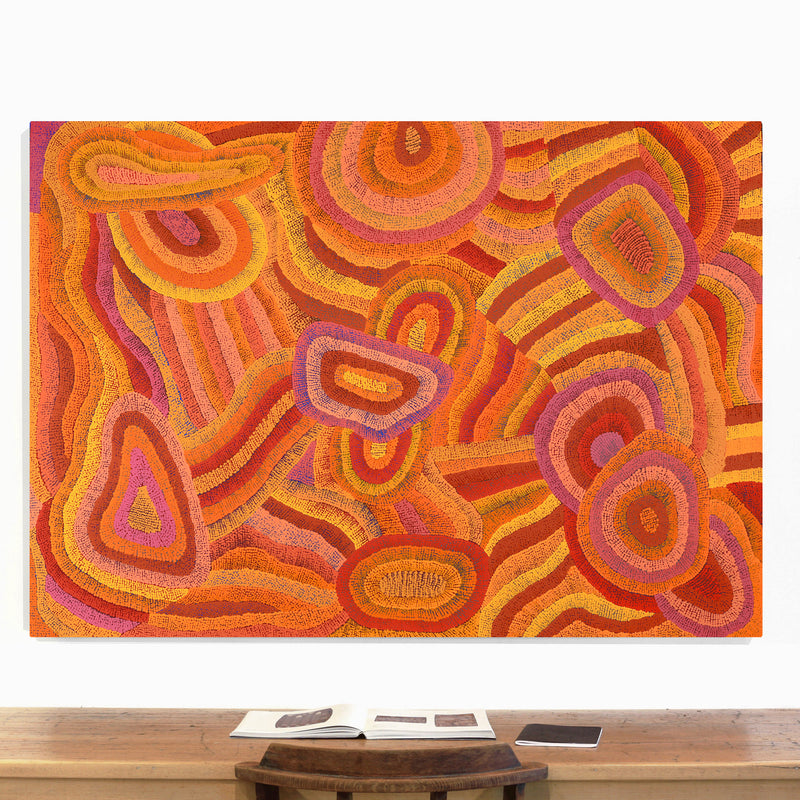 Aboriginal Artwork by Agnes Nampijinpa Brown, Ngapa Jukurrpa (Water Dreaming) - Mikanji, 152x107cm