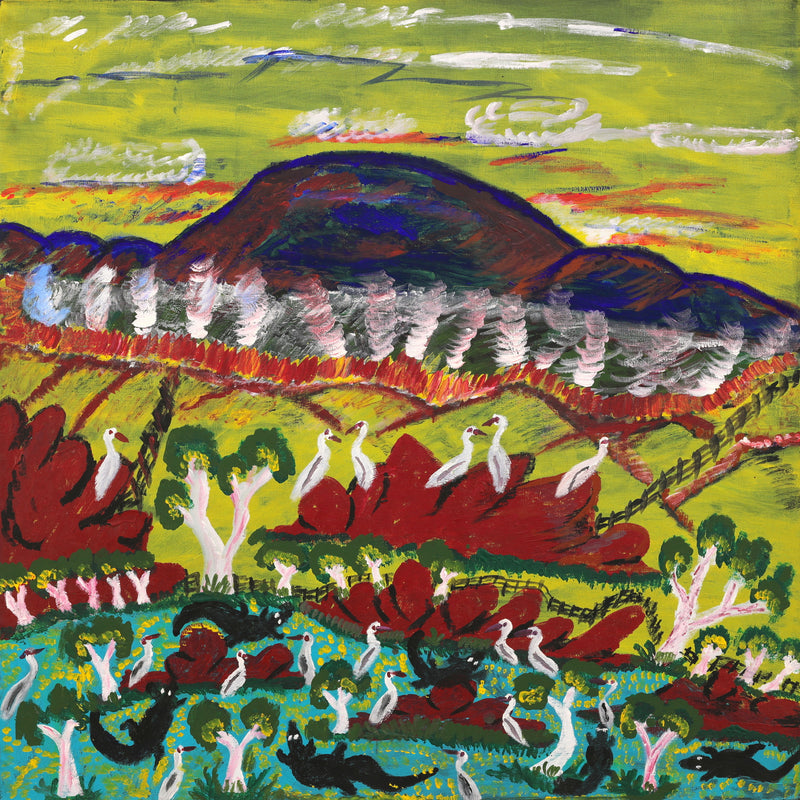 Aboriginal Artwork by Andrew Robertson, Crocodiles at the Billabong, 100x100cm