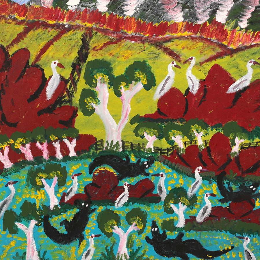 Andrew Robertson, Crocodiles at the Billabong, 100x100cm