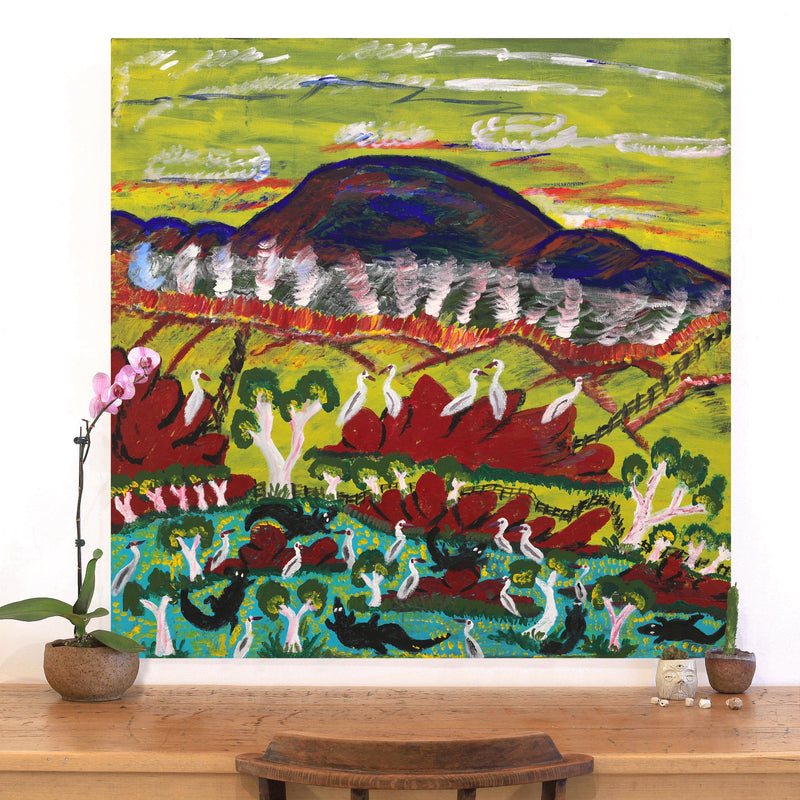 Aboriginal Artwork by Andrew Robertson, Crocodiles at the Billabong, 100x100cm