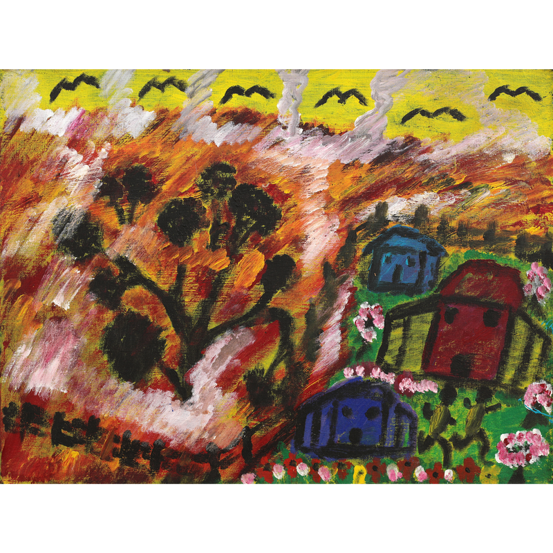 Aboriginal Artwork by Andrew Robertson, Bushfire and Homeland, 60x45cm