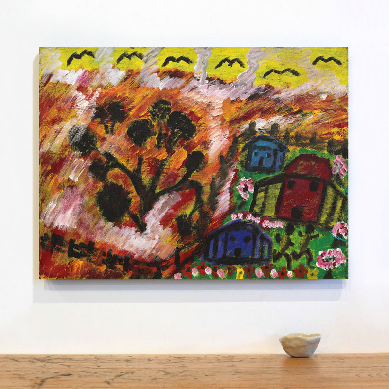 Aboriginal Artwork by Andrew Robertson, Bushfire and Homeland, 60x45cm