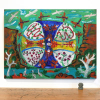 Aboriginal Artwork by Andrew Robertson, Dragonflies and Birds, 80x60cm