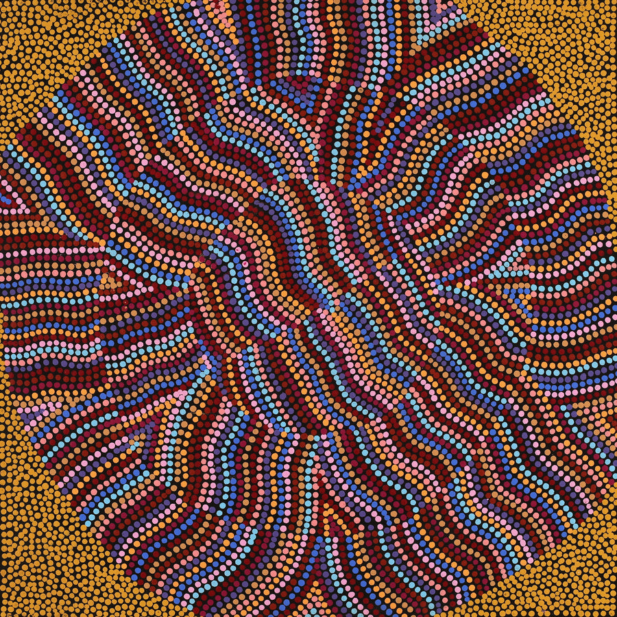 Aboriginal Artwork by Angela Nangala Robertson, Watiya-warnu Jukurrpa (Seed Dreaming), 46x46cm