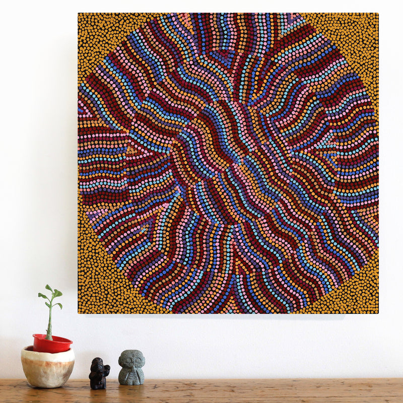 Aboriginal Artwork by Angela Nangala Robertson, Watiya-warnu Jukurrpa (Seed Dreaming), 46x46cm