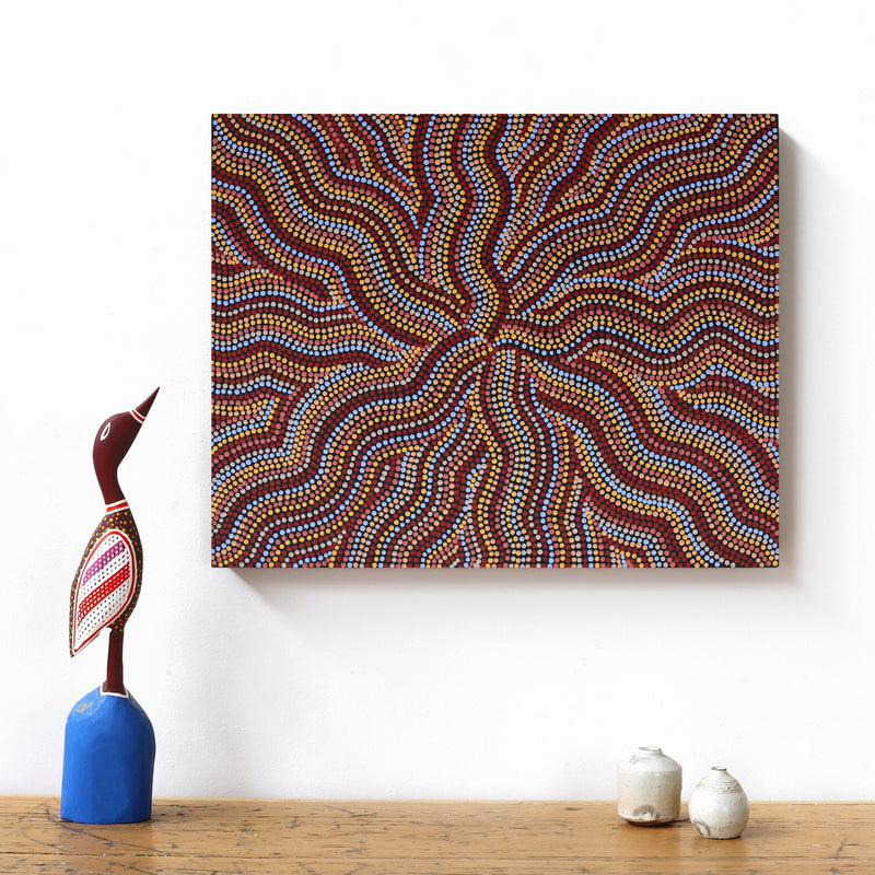 Aboriginal Artwork by Angela Nangala Robertson, Watiya-warnu Jukurrpa (Seed Dreaming), 50x40cm