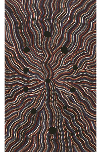 Aboriginal Artwork by Angela Nangala Robertson, Watiya-warnu Jukurrpa (Seed Dreaming), 76x46cm