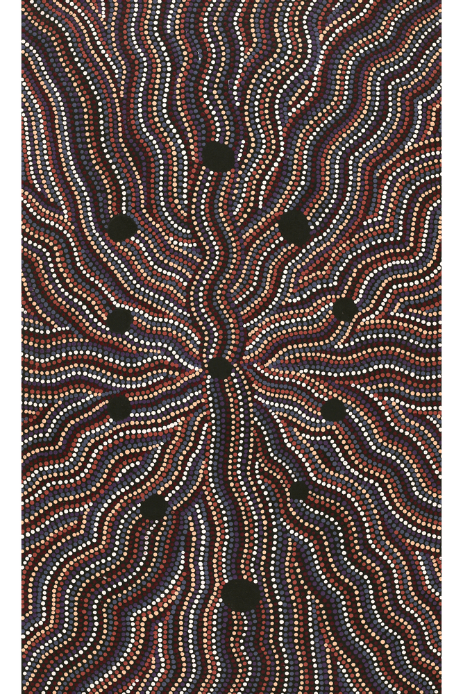 Aboriginal Artwork by Angela Nangala Robertson, Watiya-warnu Jukurrpa (Seed Dreaming), 76x46cm