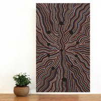 Aboriginal Artwork by Angela Nangala Robertson, Watiya-warnu Jukurrpa (Seed Dreaming), 76x46cm