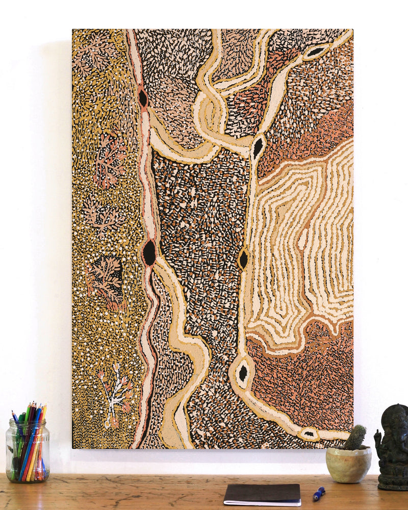 Aboriginal Artwork by Angkaliya Nelson, Kungkarangkalpa (Seven Sisters Story), 91x61cm