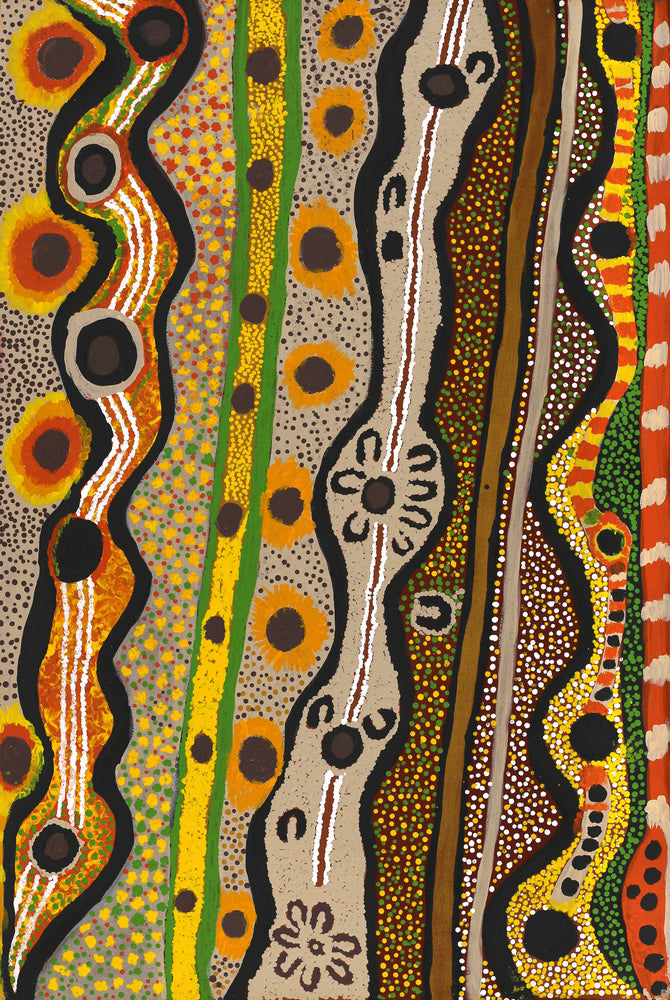 Aboriginal Artwork by Angkaliya Nelson, Kungkarangkalpa (Seven Sisters Story), 91x61cm