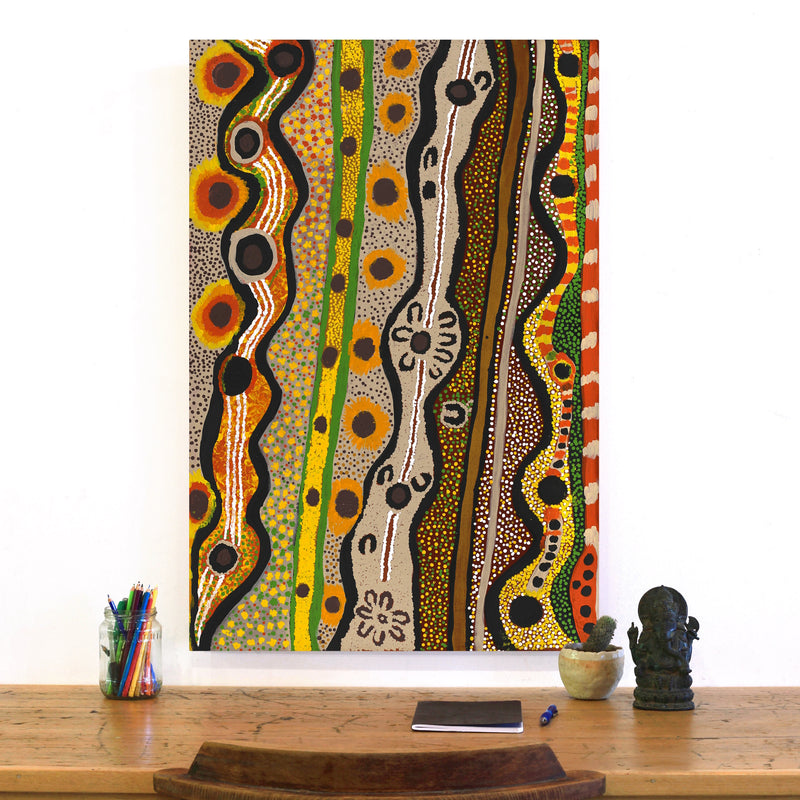 Aboriginal Artwork by Angkaliya Nelson, Kungkarangkalpa (Seven Sisters Story), 91x61cm