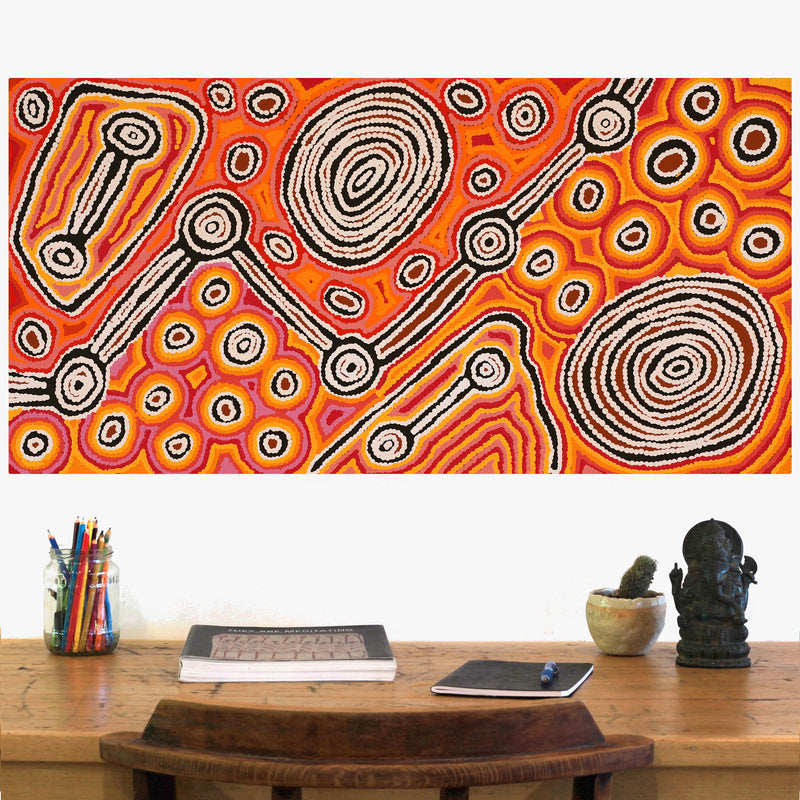 Aboriginal Art by Antonia Napangardi Michaels, Lappi Lappi Jukurrpa, 91x46cm - ART ARK®