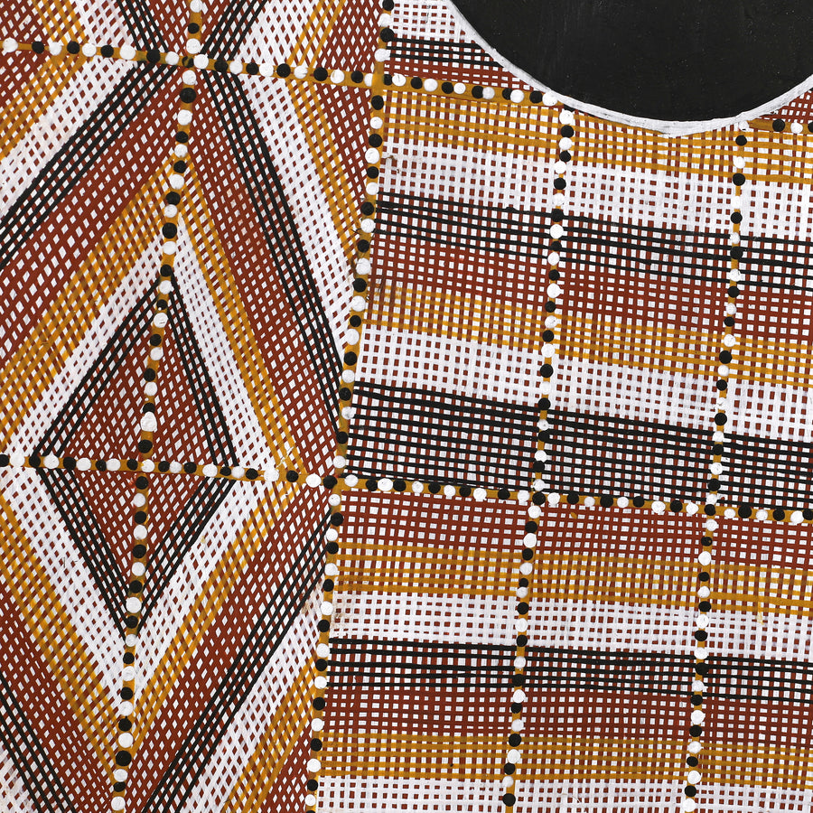 Aboriginal Artwork by Apphia Wurrkidj Aphi Lindjuwanga, Wak Wak, 110X38cm Bark Painting