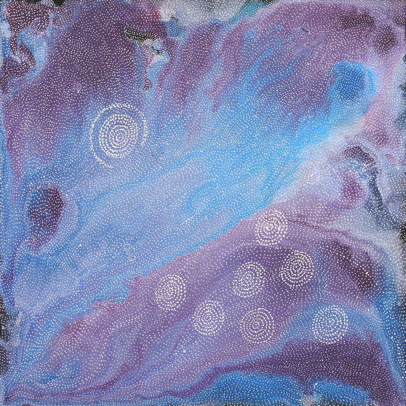 Aboriginal Artwork by Athena Nangala Granites, Napaljarri-warnu Jukurrpa (Seven Sisters Dreaming), 76x76cm