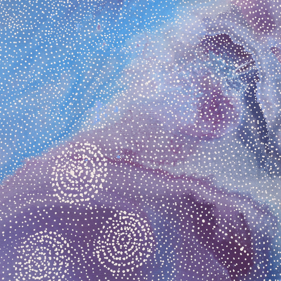 Aboriginal Artwork by Athena Nangala Granites, Napaljarri-warnu Jukurrpa (Seven Sisters Dreaming), 76x76cm