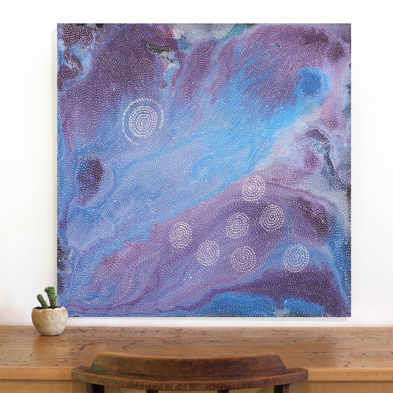 Aboriginal Artwork by Athena Nangala Granites, Napaljarri-warnu Jukurrpa (Seven Sisters Dreaming), 76x76cm