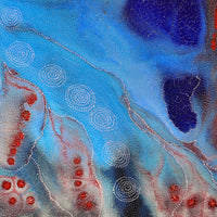 Aboriginal Artwork by Athena Nangala Granites, Napaljarri-warnu Jukurrpa (Seven Sisters Dreaming), 107x107cm