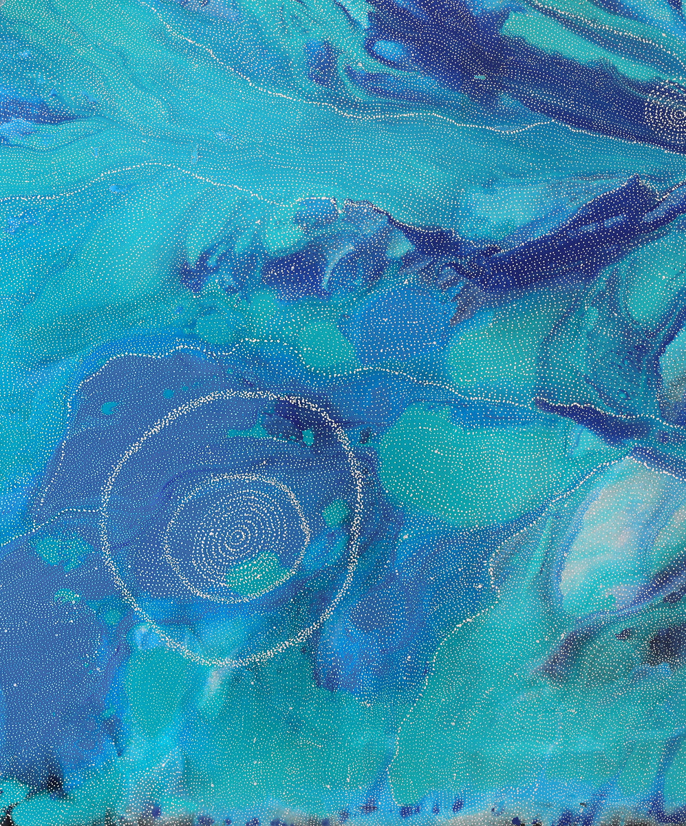 Aboriginal Artwork by Athena Nangala Granites, Napaljarri-warnu Jukurrpa (Seven Sisters Dreaming), 183x152cm