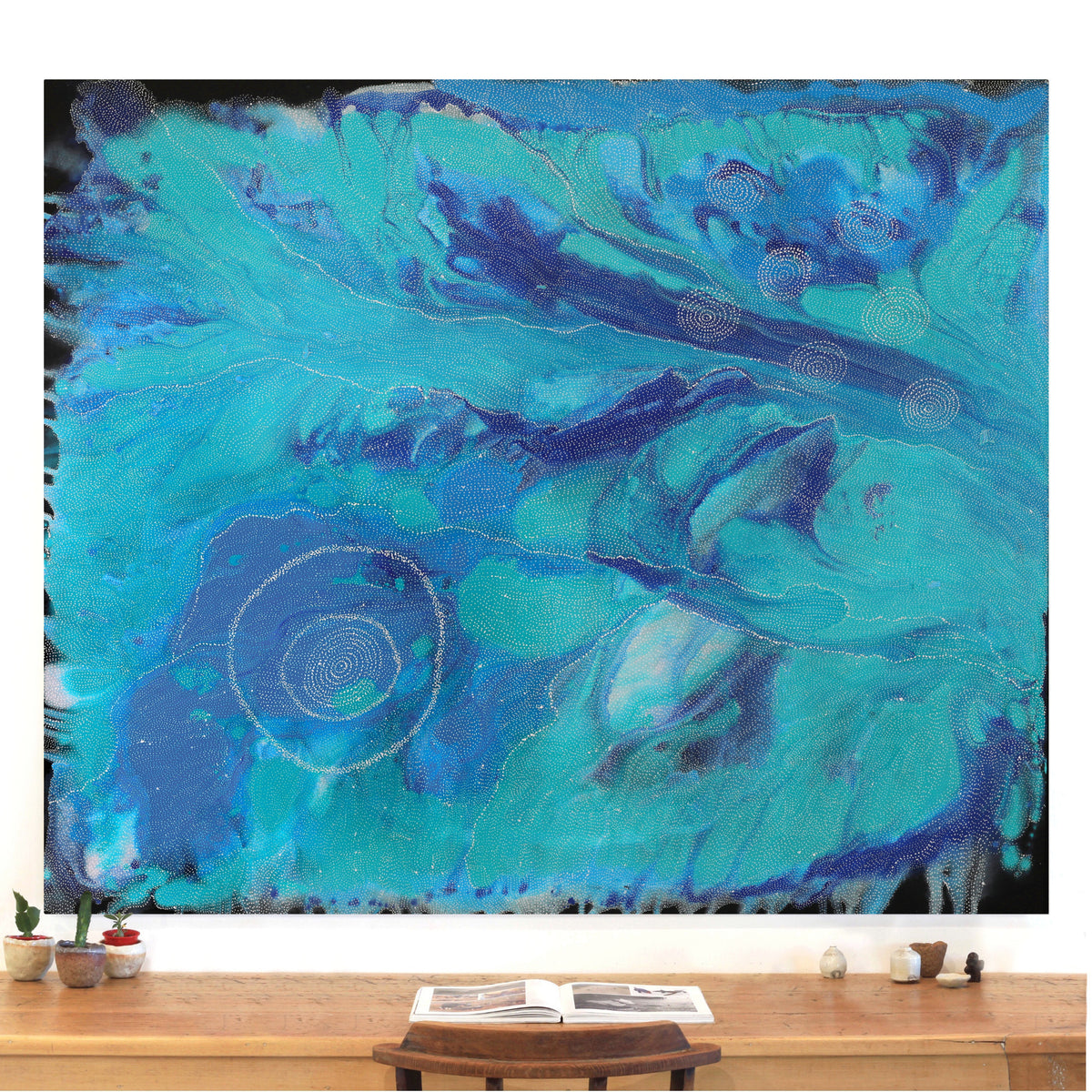 Aboriginal Artwork by Athena Nangala Granites, Napaljarri-warnu Jukurrpa (Seven Sisters Dreaming), 183x152cm